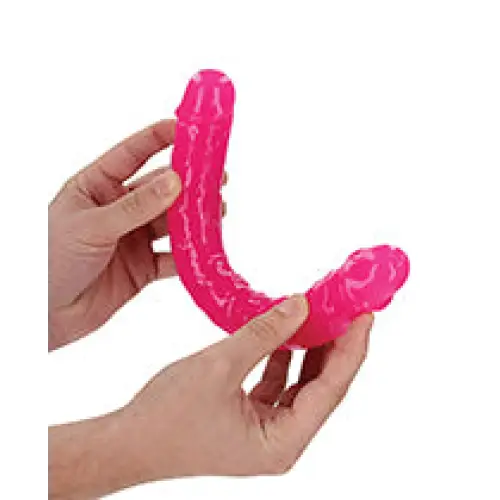 RealRock Glow in the Dark Double Dong 12 in. Dual-Ended Dildo Neon Purple - Double Ended Dildo