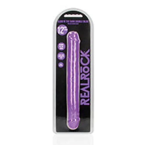 RealRock Glow in the Dark Double Dong 12 in. Dual-Ended Dildo Neon Purple - Neon Purple - Double Ended Dildo