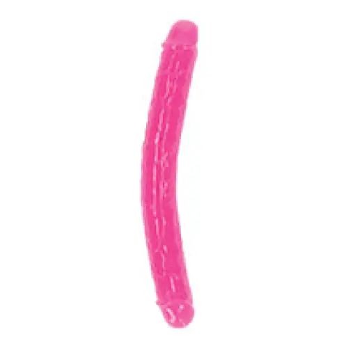 RealRock Glow in the Dark Double Dong 12 in. Dual-Ended Dildo Neon Purple - Double Ended Dildo