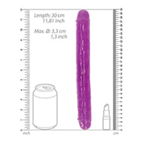 RealRock Glow in the Dark Double Dong 12 in. Dual-Ended Dildo Neon Purple - Double Ended Dildo