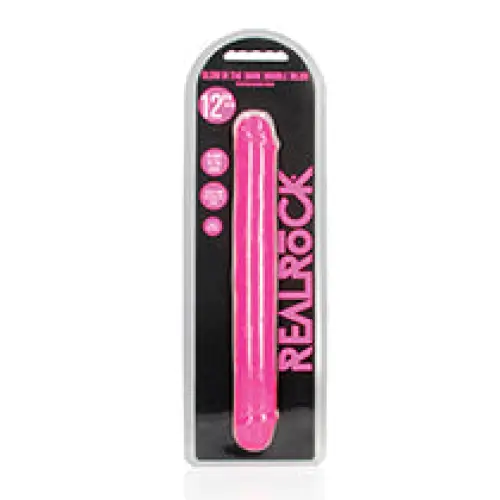 RealRock Glow in the Dark Double Dong 12 in. Dual-Ended Dildo Neon Purple - Neon Pink - Double Ended Dildo