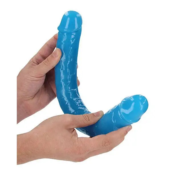 Shots America Dildos Neon Blue RealRock Glow in the Dark Double Dong 15 in. Dual-Ended Dildo Neon Blue at the Haus of Shag