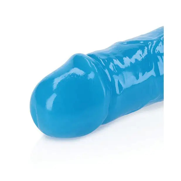 RealRock Glow in the Dark Double Dong 15 in. Dual-Ended Dildo Neon Blue - Double Ended Dildo