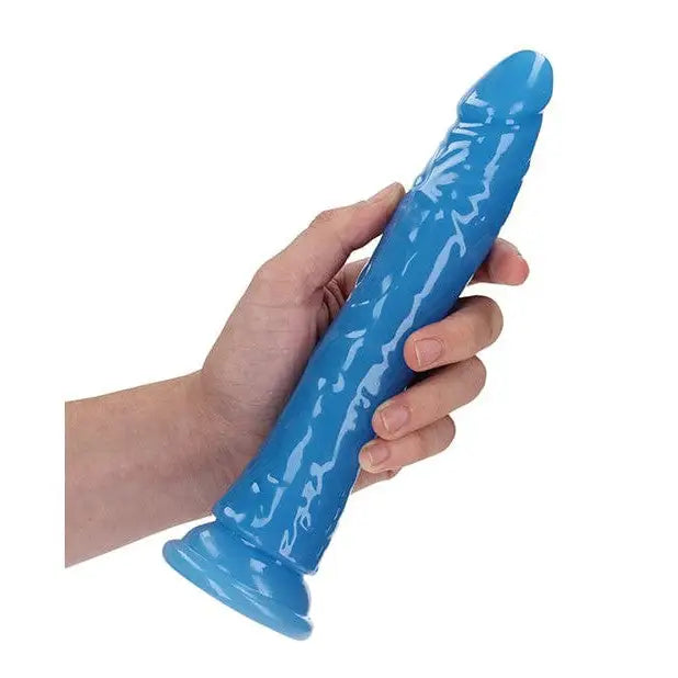 Shots America Dildos Neon Blue / 10" RealRock Glow in the Dark Slim 9 in. Dildo Neon Blue at the Haus of Shag