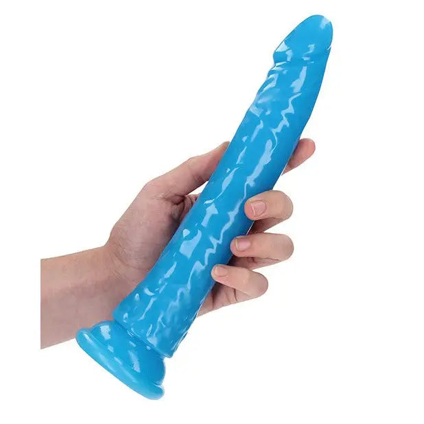 RealRock Glow in the Dark Slim 9 in. Dildo Neon Blue - Realistic Dildo