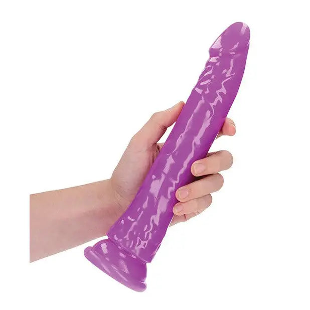 RealRock Glow in the Dark Slim 9 in. Dildo Neon Blue - Realistic Dildo