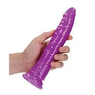 RealRock Glow in the Dark Slim 9 in. Dildo Neon Blue - Realistic Dildo