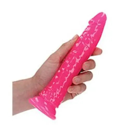 RealRock Glow in the Dark Slim 9 in. Dildo Neon Blue - Realistic Dildo