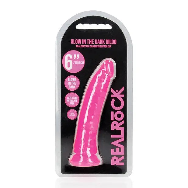 RealRock Glow in the Dark Slim 9 in. Dildo Neon Blue - Neon Pink / 6’’ - Realistic Dildo