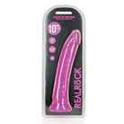 RealRock Glow in the Dark Slim 9 in. Dildo Neon Blue in retail packaging