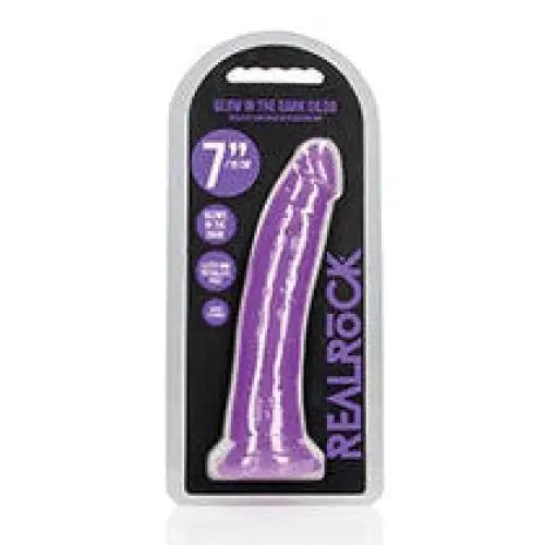 RealRock Glow in the Dark Slim 9 in. Dildo Neon Blue - Neon Purple / 7’’ - Realistic Dildo