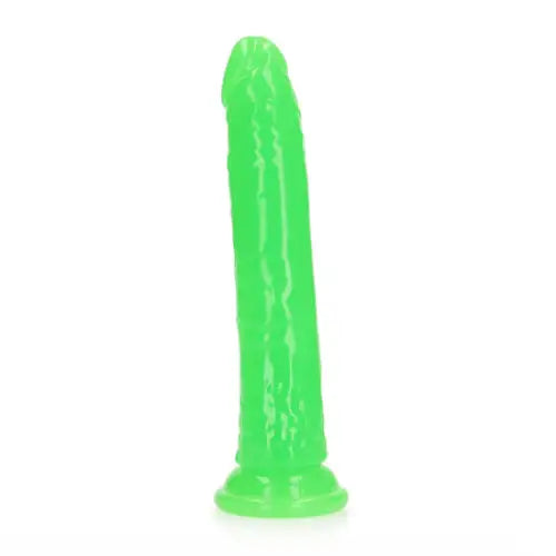 RealRock Glow in the Dark Slim 9 in. Dildo Neon Green - Realistic Dildo