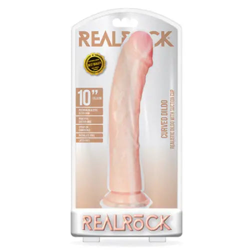 RealRock Realistic 10 in. Curved Dildo With Suction Cup Beige - Realistic Dildo