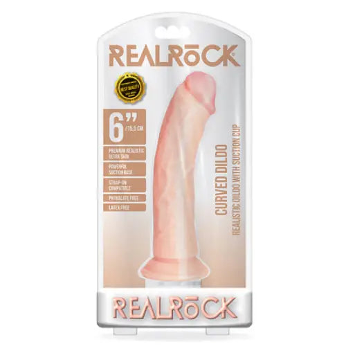 RealRock Realistic 6 in. Curved Dildo With Suction Cup Beige - Realistic Dildo