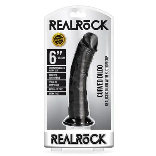 RealRock Realistic 6 in. Curved Dildo With Suction Cup Black - Realistic Dildo