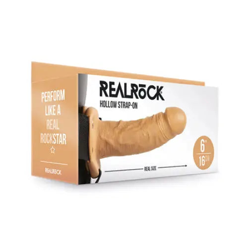 RealRock Realistic 6 in. Hollow Strap-On Tan - Realistic Dildo