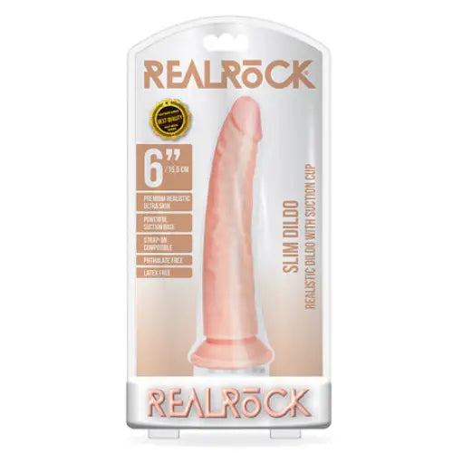 RealRock Realistic 6 in. Slim Dildo With Suction Cup Beige - Realistic Dildo