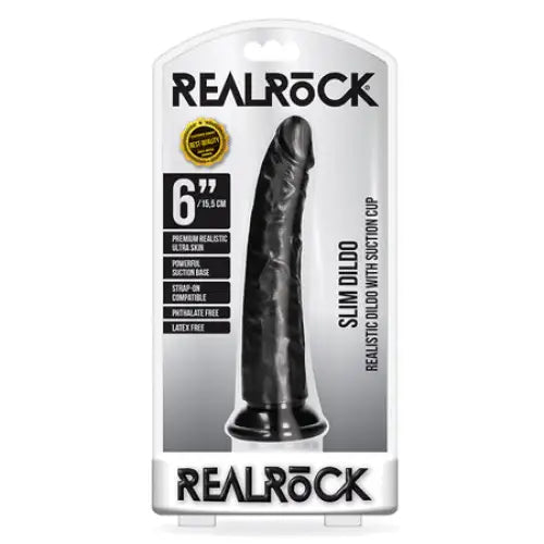 RealRock Realistic 6 in. Slim Dildo With Suction Cup Black - high-quality silicone dil