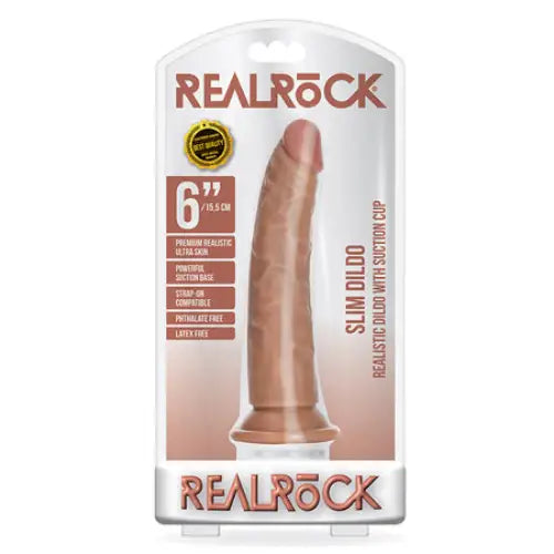 RealRock Realistic 6 in. Slim Dildo With Suction Cup Tan - Realistic Dildo