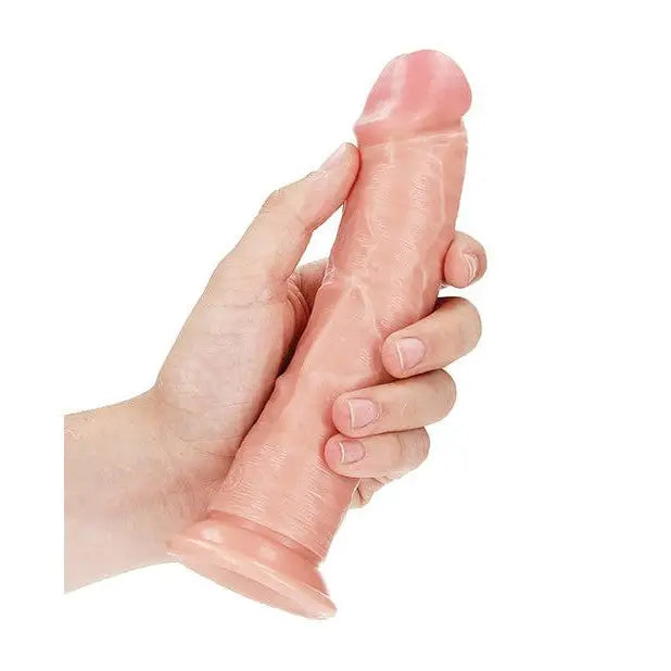 Shots America Dildos Flesh RealRock Realistic 7 in. Curved Dildo With Suction Cup Beige at the Haus of Shag