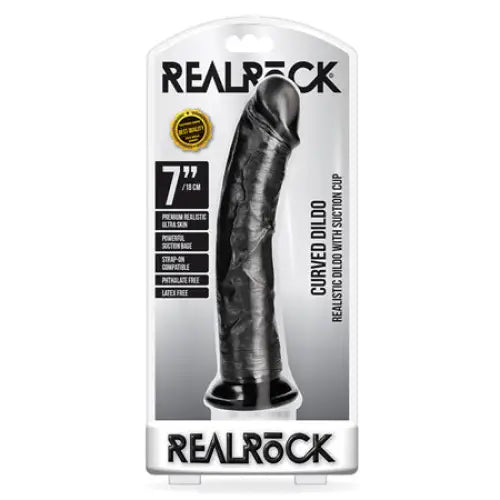 RealRock Realistic 7 in. Curved Dildo With Suction Cup Black - Realistic Dildo