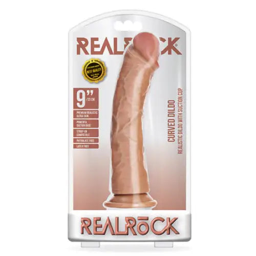 RealRock Realistic 9 in. Curved Dildo With Suction Cup Tan - Realistic Dildo