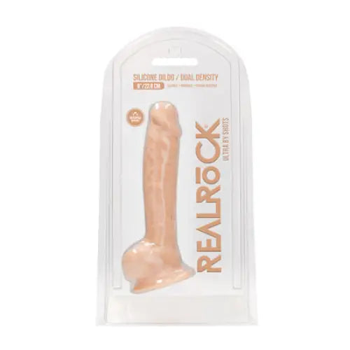 RealRock Ultra Realistic Dual Density Silicone 9 in. Bendable Dildo With Balls Beige - Realistic Dildo