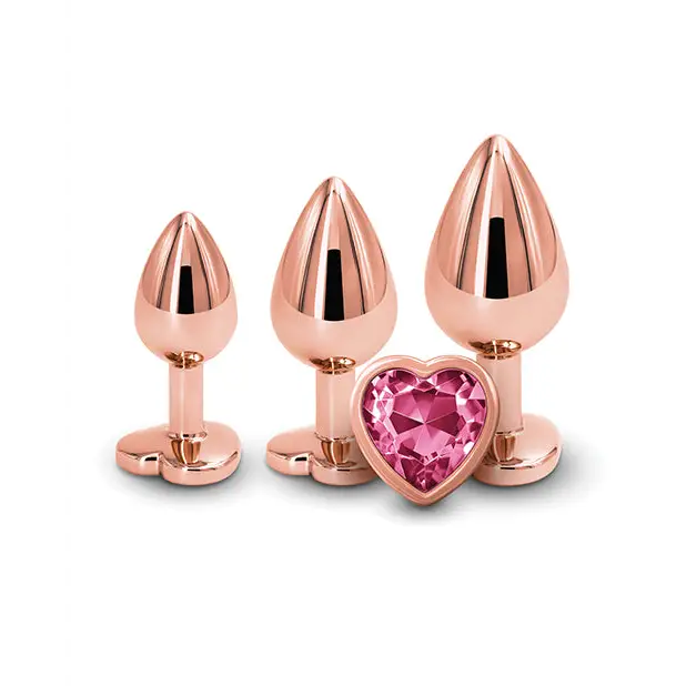 Rear Assets 3-Piece Metal Plug with Heart Kit - Pink - Butt Plug