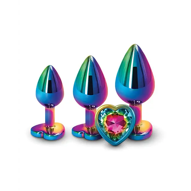 Rear Assets 3-Piece Metal Plug with Heart Kit - Rainbow - Butt Plug