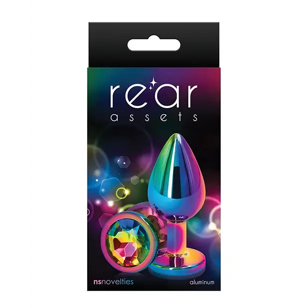 Rear Assets Metal Anal Plug with Jewel - Rainbow / Medium - Butt Plug