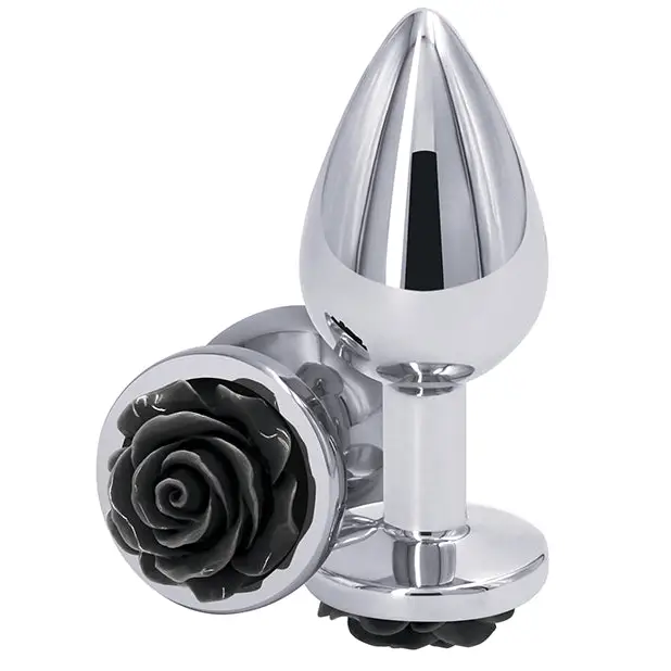 Rear Assets Rose Anal Plug - Black / Medium - Butt Plug