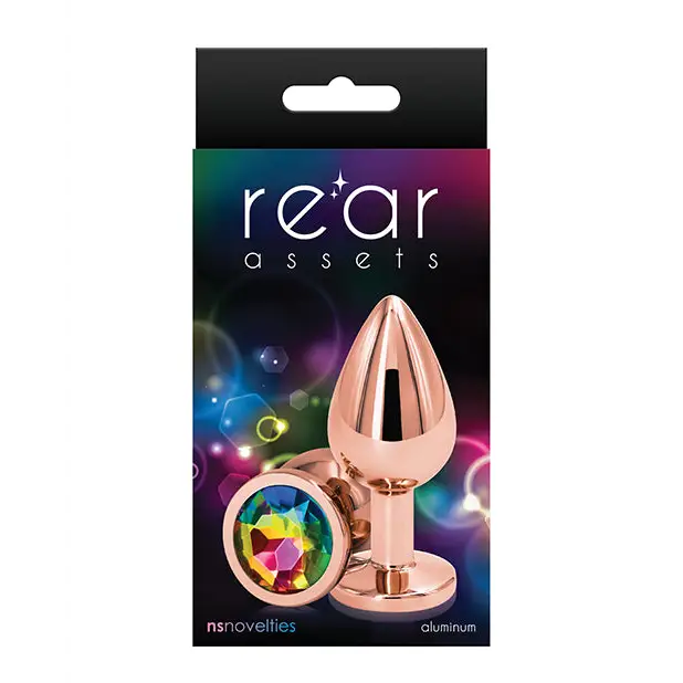 Rear Assets Rose Gold Anal Plug with Jewel - Rainbow / Medium - Butt Plug