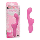 Rechargeable Butterfly Kiss Flicker - Pink silicone vibrator with curved shape and butterfly