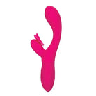 Rechargeable Butterfly Kiss Flutter Rabbit in bright pink silicone with a curved shape and butterfly