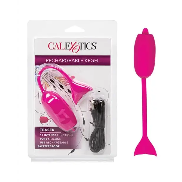 Close-up of pink hair dryer and brush, promoting Rechargeable Kegel Teaser product