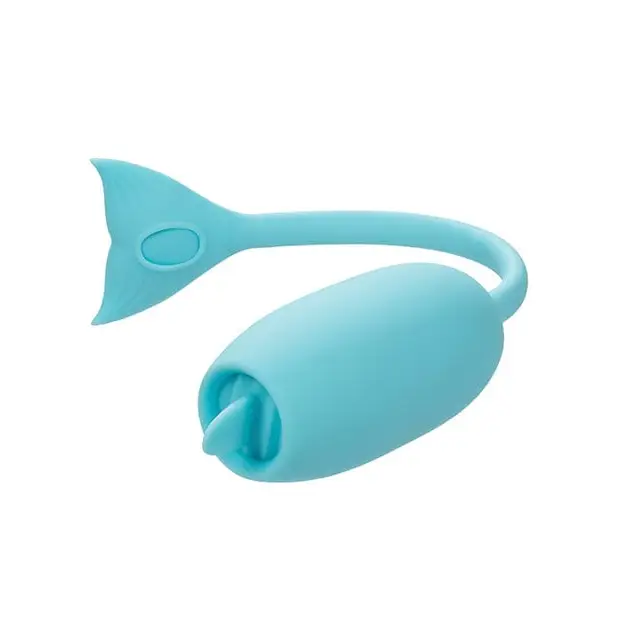 Rechargeable Kegel Teaser: Blue fish-shaped kegel exerciser on white background