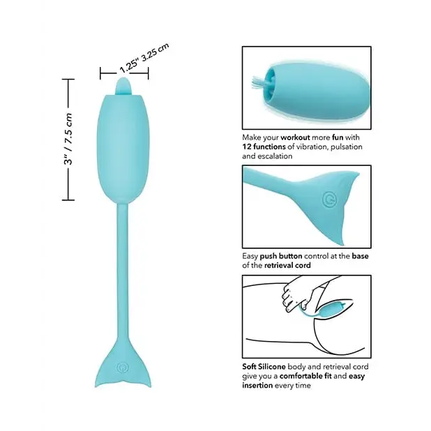 Shark-shaped Rechargeable Kegel Teaser displayed with measurements for product detail