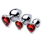 Heart shaped red crystal stone stud earrings with Red Heart Gem Anal Plug Set