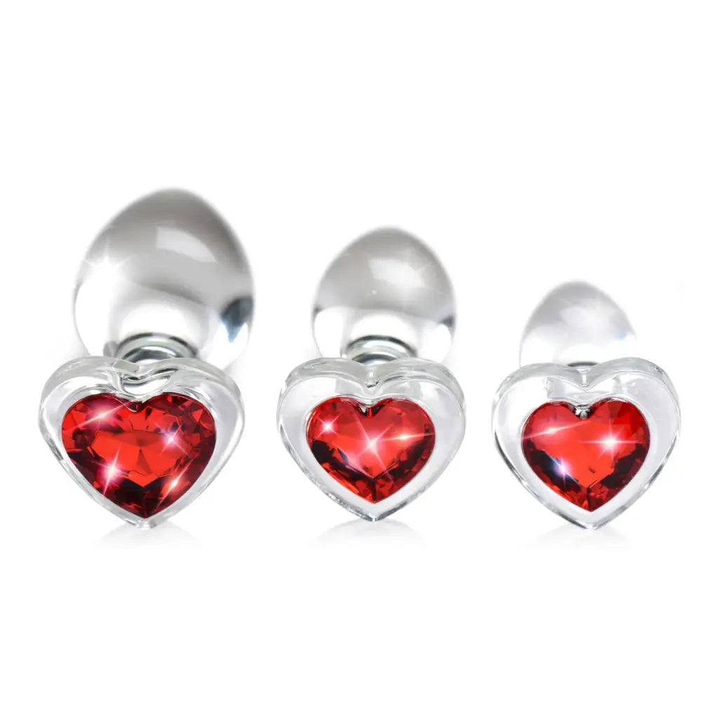 Booty Sparks Jewel Plug Red Heart Gem Glass Anal Plug Set at the Haus of Shag