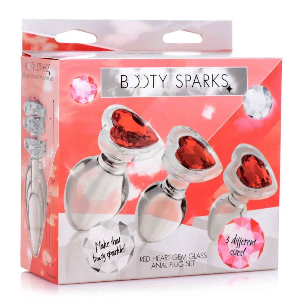 Booty Sparks Jewel Plug Red Heart Gem Glass Anal Plug Set at the Haus of Shag