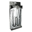 Reign Noir Black Nipple Tweezer Clamps with beaded chains in ’Master Series’ packaging