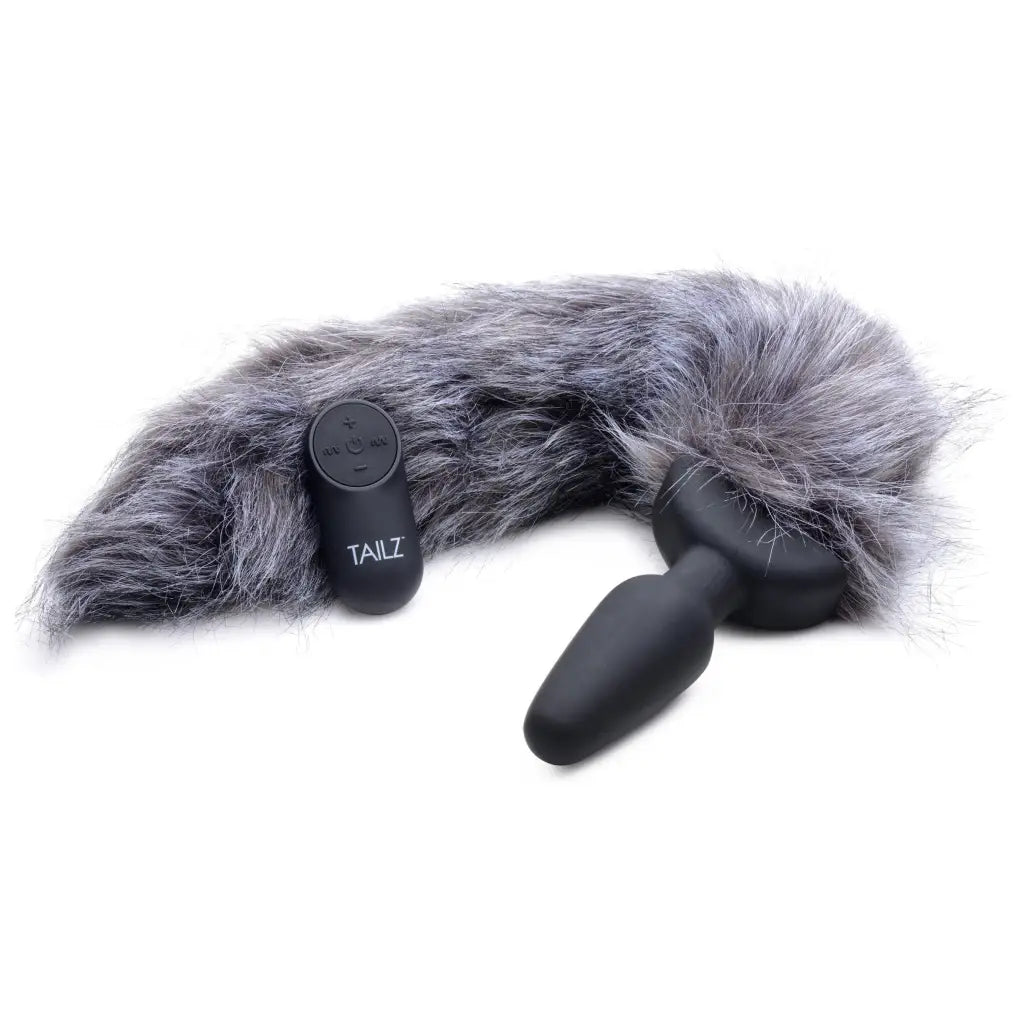 Tailz Tail Plug Gray Remote Control Vibrating Fox Tail Anal Plug at the Haus of Shag