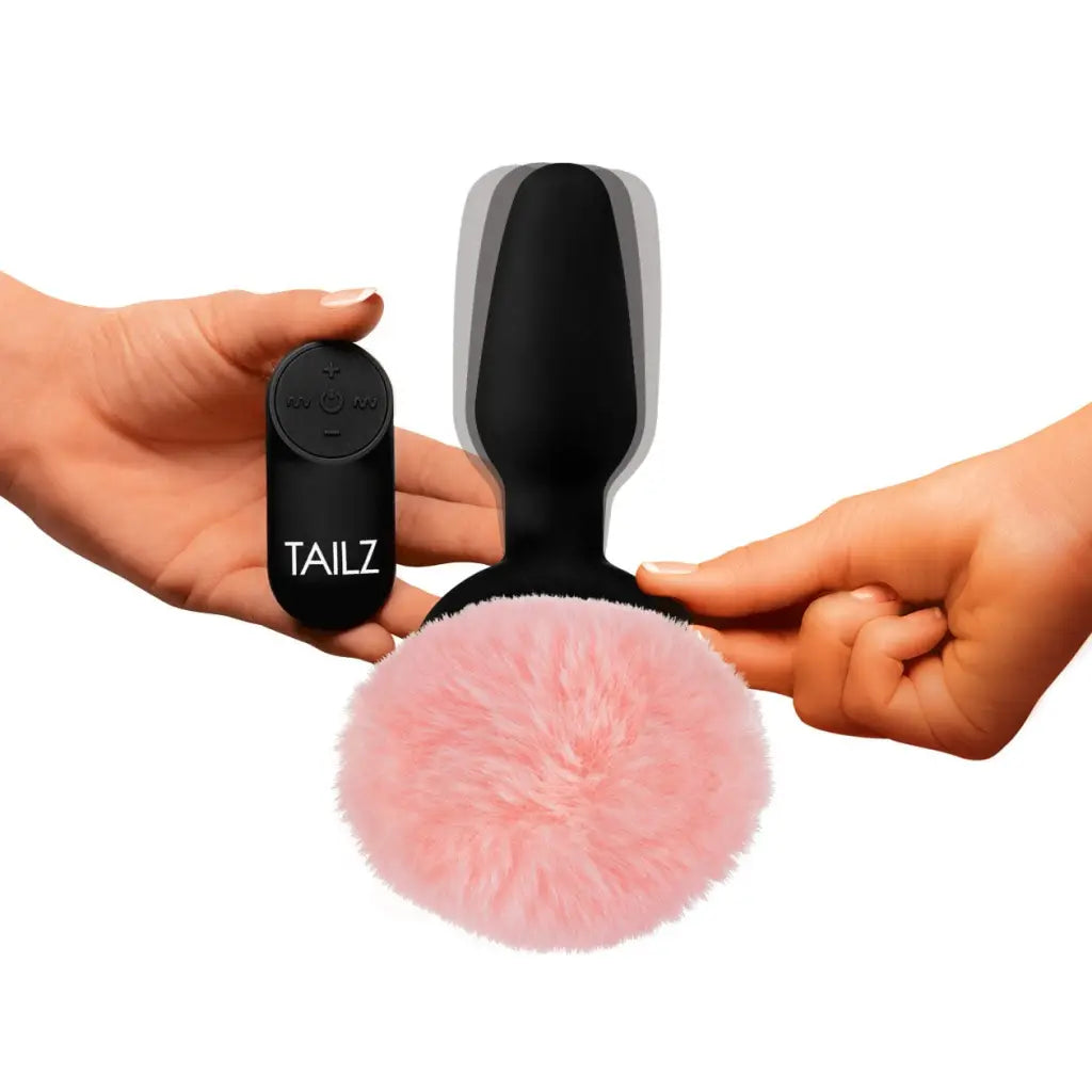 Tailz Tail Plug Pink Remote Control Vibrating Pink Bunny Tail Anal Plug at the Haus of Shag