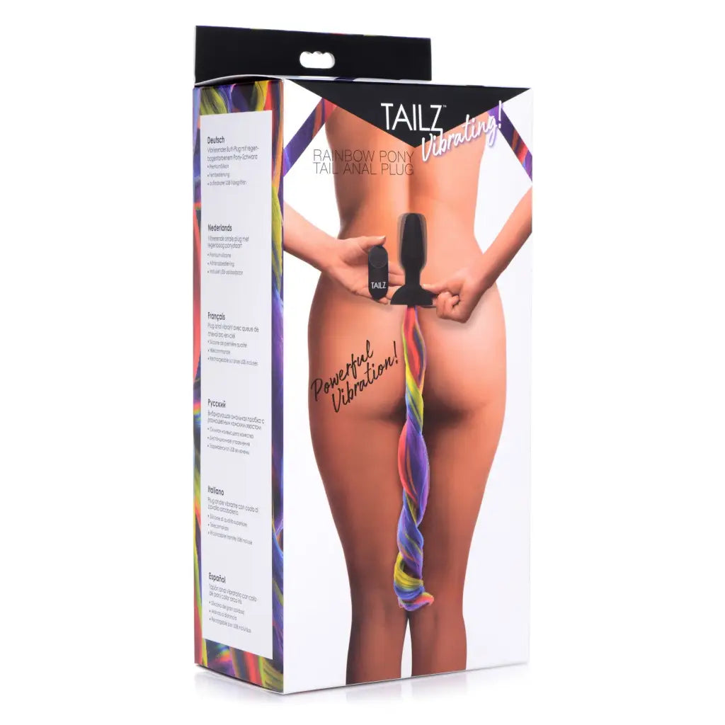 Tailz Tail Plug Multi-Color Remote Control Vibrating Rainbow Pony Tail Anal Plug at the Haus of Shag