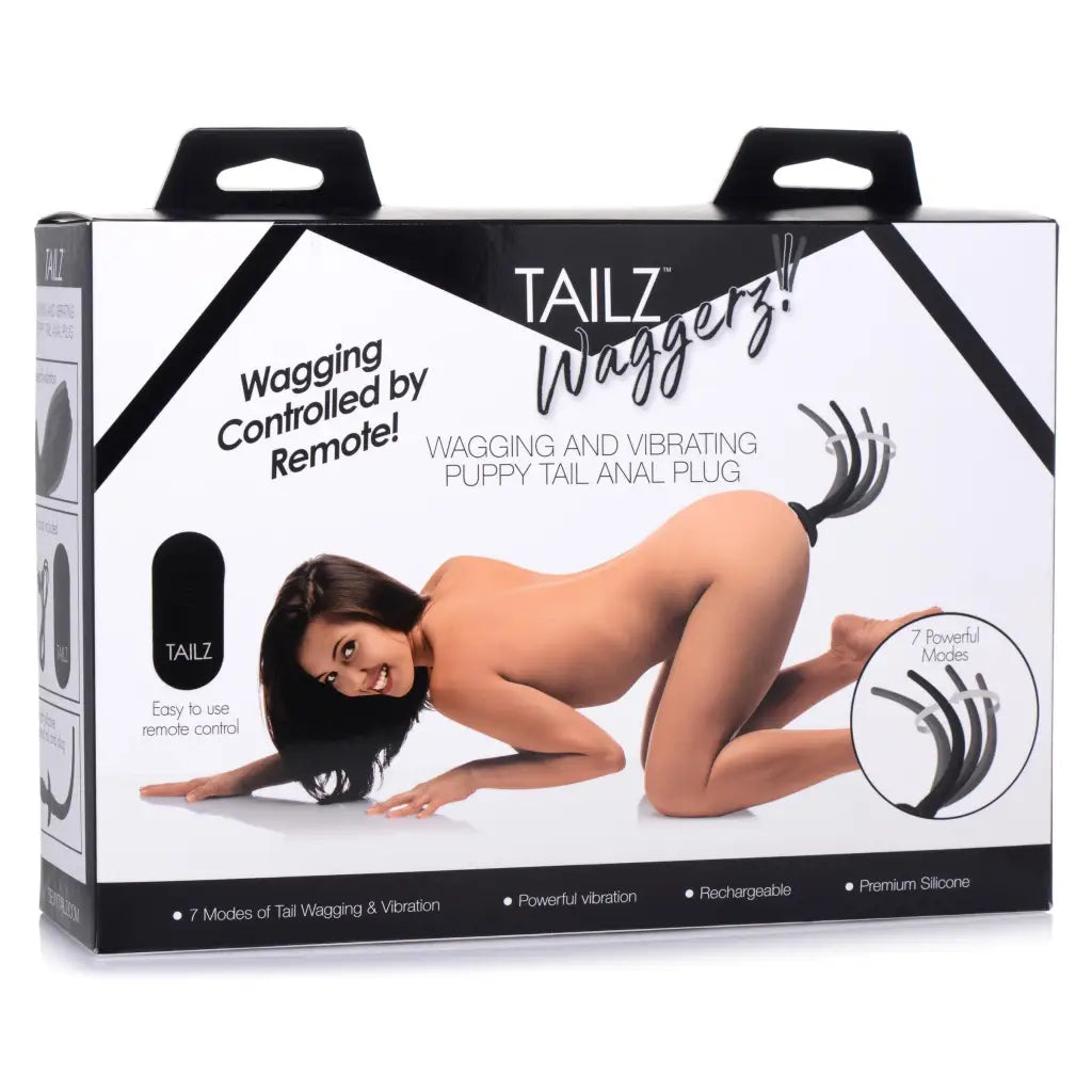 Tailz Tail Plug Black Remote Control Wagging And Vibrating Puppy Tail Anal Plug at the Haus of Shag