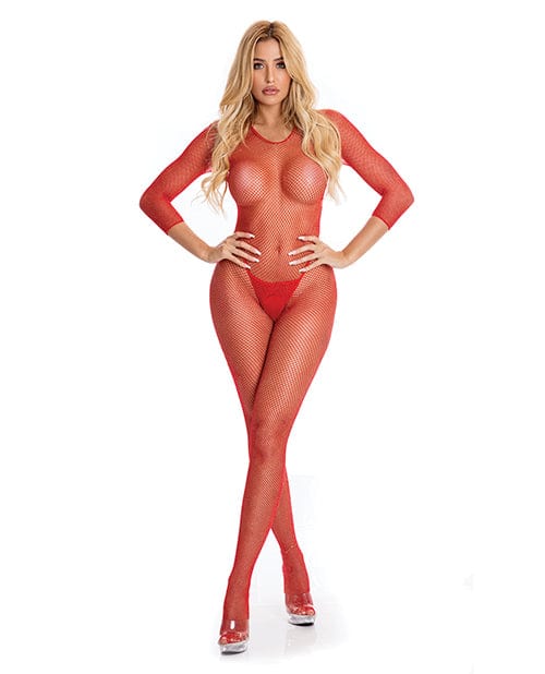 Rene Rofe Bodystocking Medium / Large / Red Pink Lipstick 'Risque' Crotchless Bodystocking by Rene Rofe at the Haus of Shag