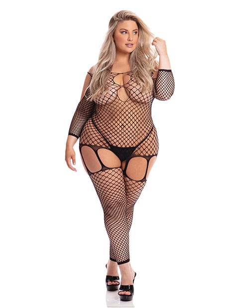 Rene Rofe Bodystocking One Size Fits Most (Queen) / Black Pink Lipstick 'In My Head' Net Bodystocking by Rene Rofe at the Haus of Shag