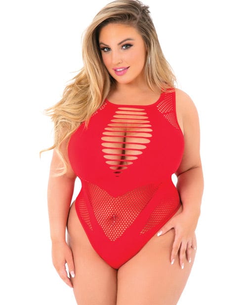Rene Rofe Bodysuit One Size Fits Most (Queen) / Red Pink Lipstick 'Low Blow' Cut Out Bodysuit by Rene Rofe at the Haus of Shag