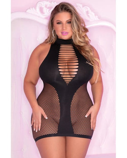 Rene Rofe Dress One Size Fits Most (Queen) / Black Pink Lipstick 'Inter-net' High Neck Dress by Rene Rofe at the Haus of Shag