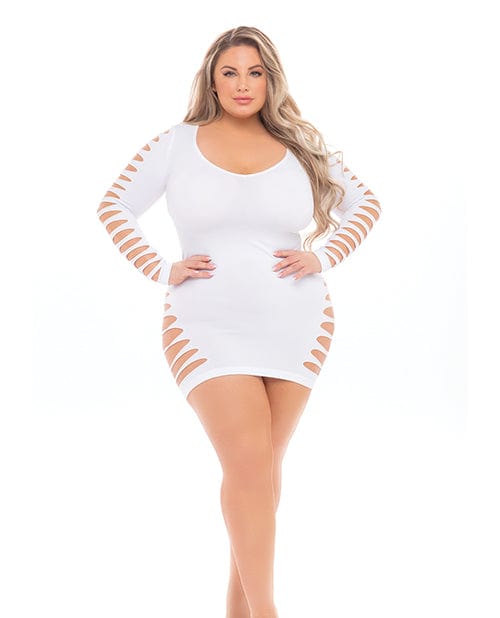 Rene Rofe Dress One Size Fits Most (Queen) / White Pink Lipstick 'Bold Babe' Long Sleeve Dress by Rene Rofe at the Haus of Shag